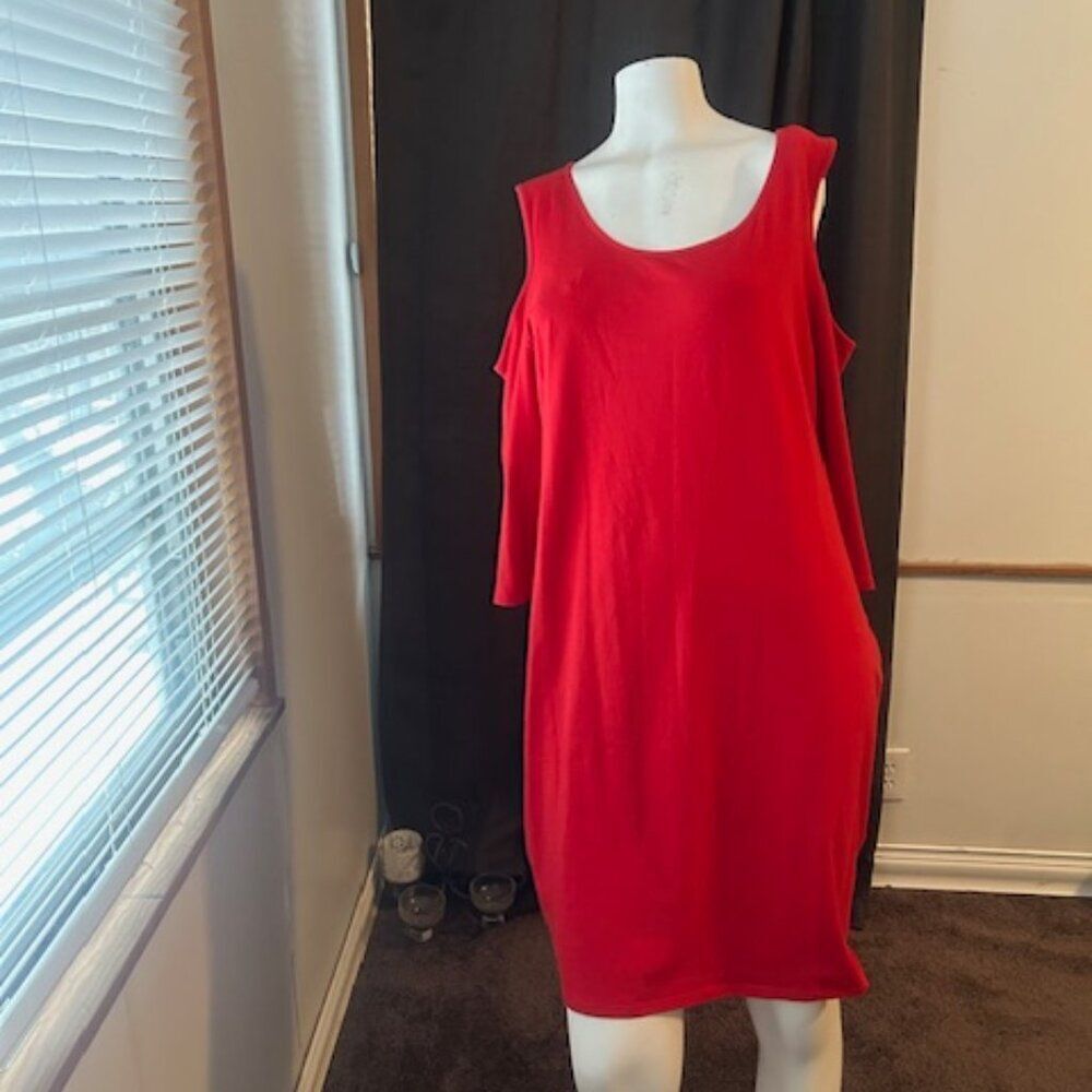 Forever 21 Plus size red cold shoulder Cotton shift dress, size 3X